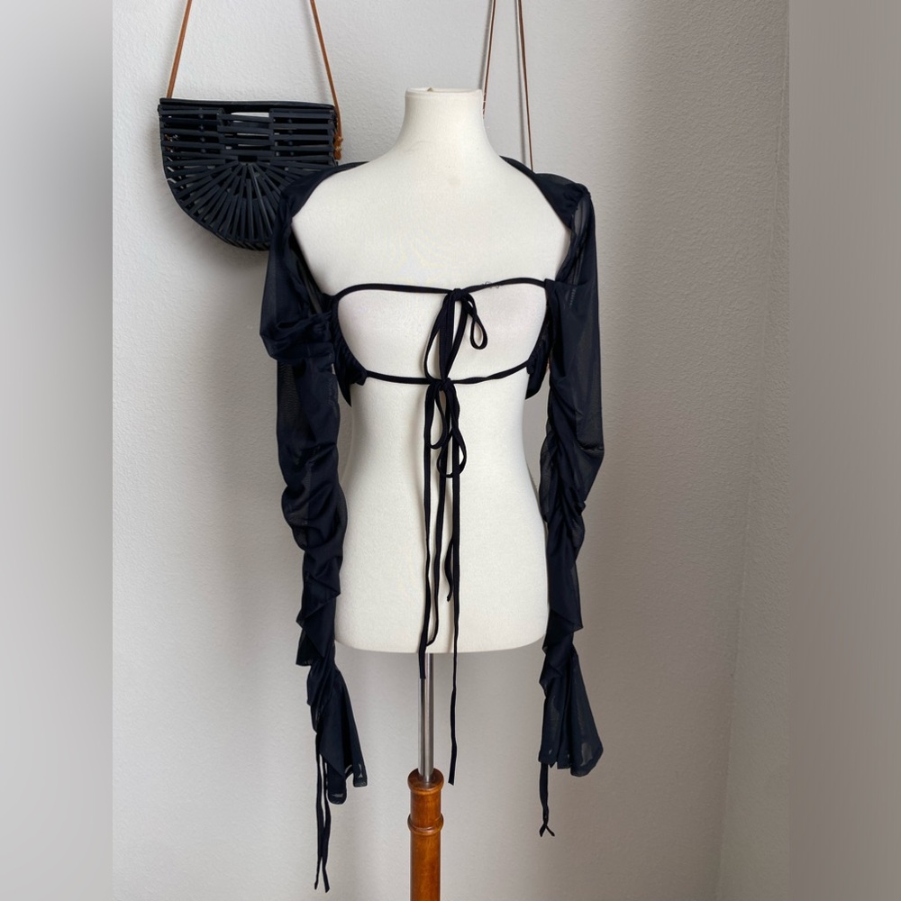 Irregular Exposure Black Tie Top, Size XL